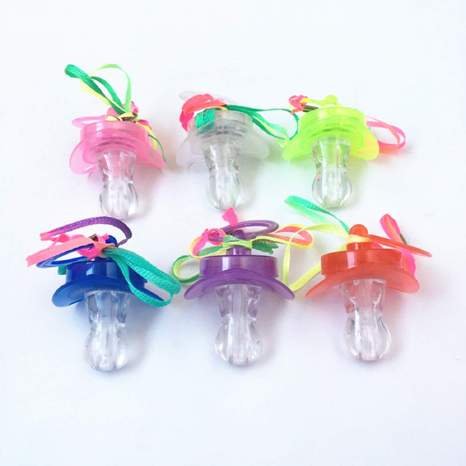 6 Pcs Flashing Colorful LED Light Up Necklace Rubber Rings Finger Necklace Pacifier Shape Whistle Light for Holloween Party Favors, Raves, Concert Shows, Gifts (Pacifier-Whistle, 6 Pcs Mixcolor)