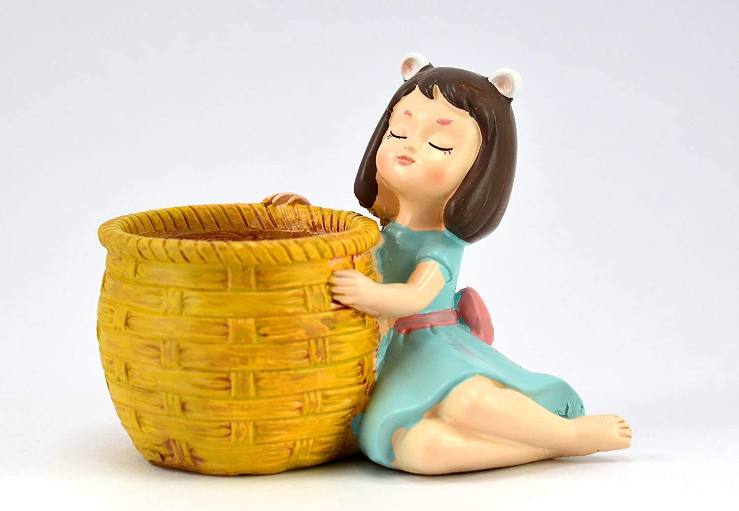 STARDOM MART Auspicious Aura Dreaming Girl with Basket Showpiece | Cute Decorative Figurine for Home, Car, Desk & Office Decor | Antique Look | Ideal Birthday, Wedding & Valentine Gift β Yellow 2