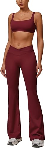 AGYMNX 2 Piece Workout Sets for Women Crossover High Waisted Flare Leggings Gym 