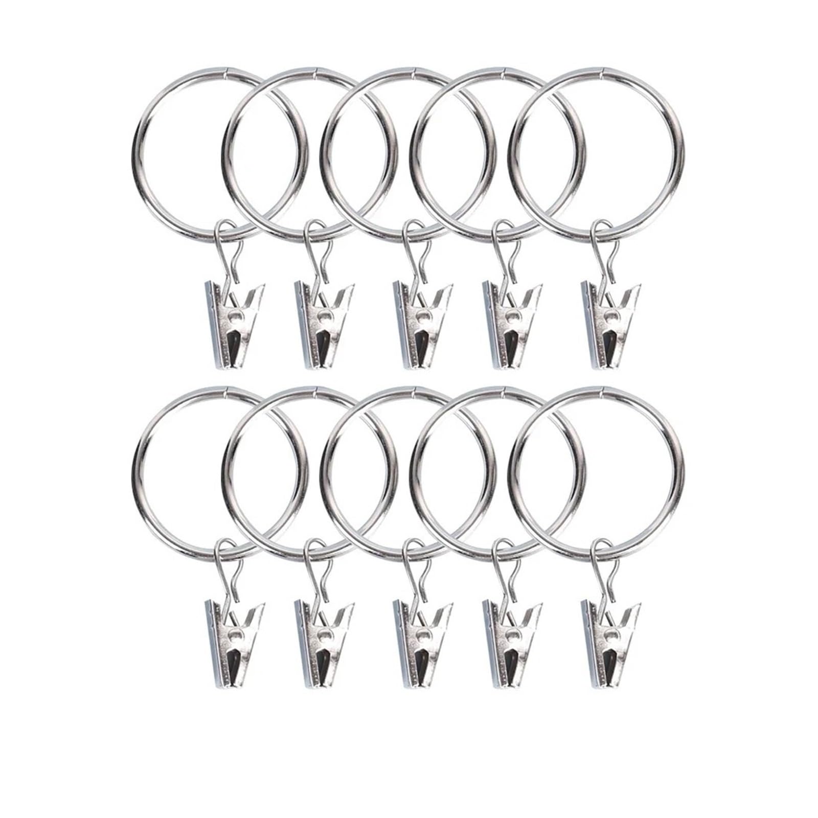 cafe curtain rings 50pcs Metal Curtain Rod Clip with Rings Hooks Retro Drapes Tie Buckles Home Bedroom Bathroom Decorative Hanger Shower Clips(Silver-32mm)