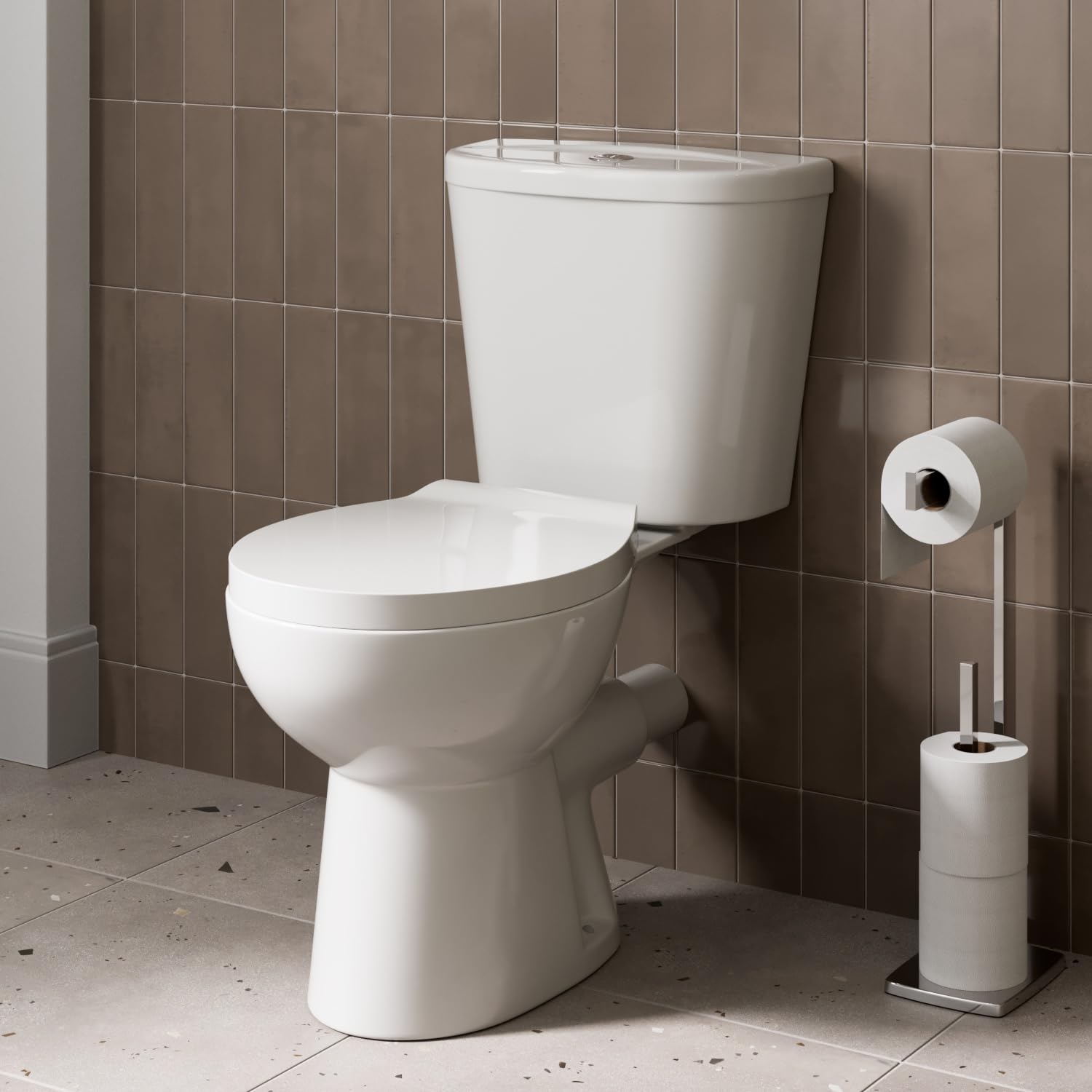 Affine® Modern Bathroom Cloakroom Close Coupled Toilet Space Saving WC Toilets, Soft Close Seat, Dual Flush Cistern, Oval Pan Ceramic, White Gloss