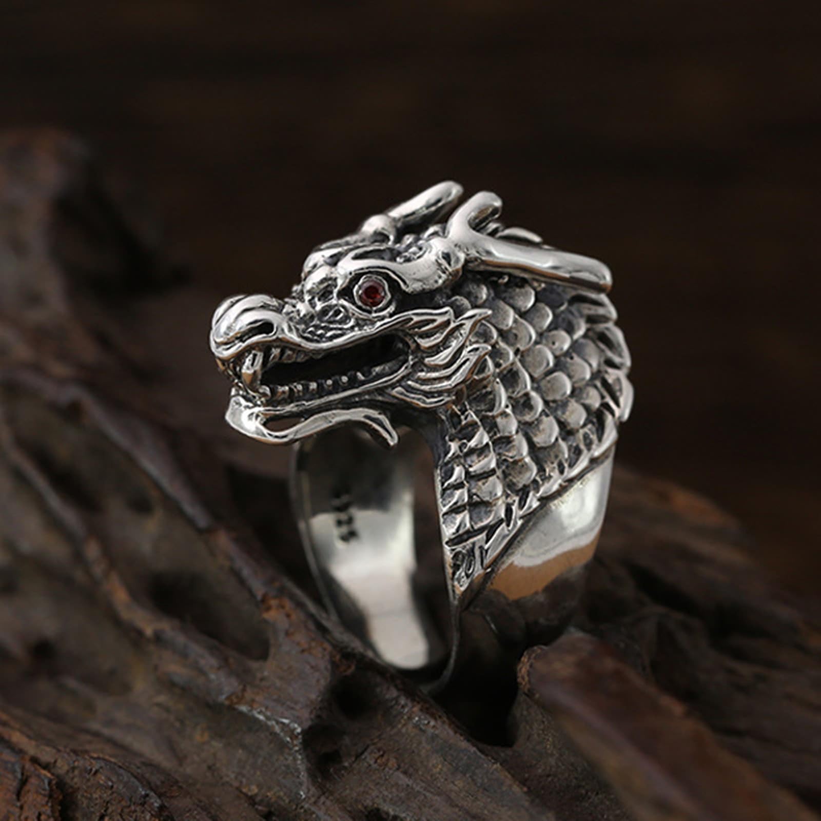 KnSam Herren Sterling 925er Silber Trauringe Drachenkopf Verlobungsring