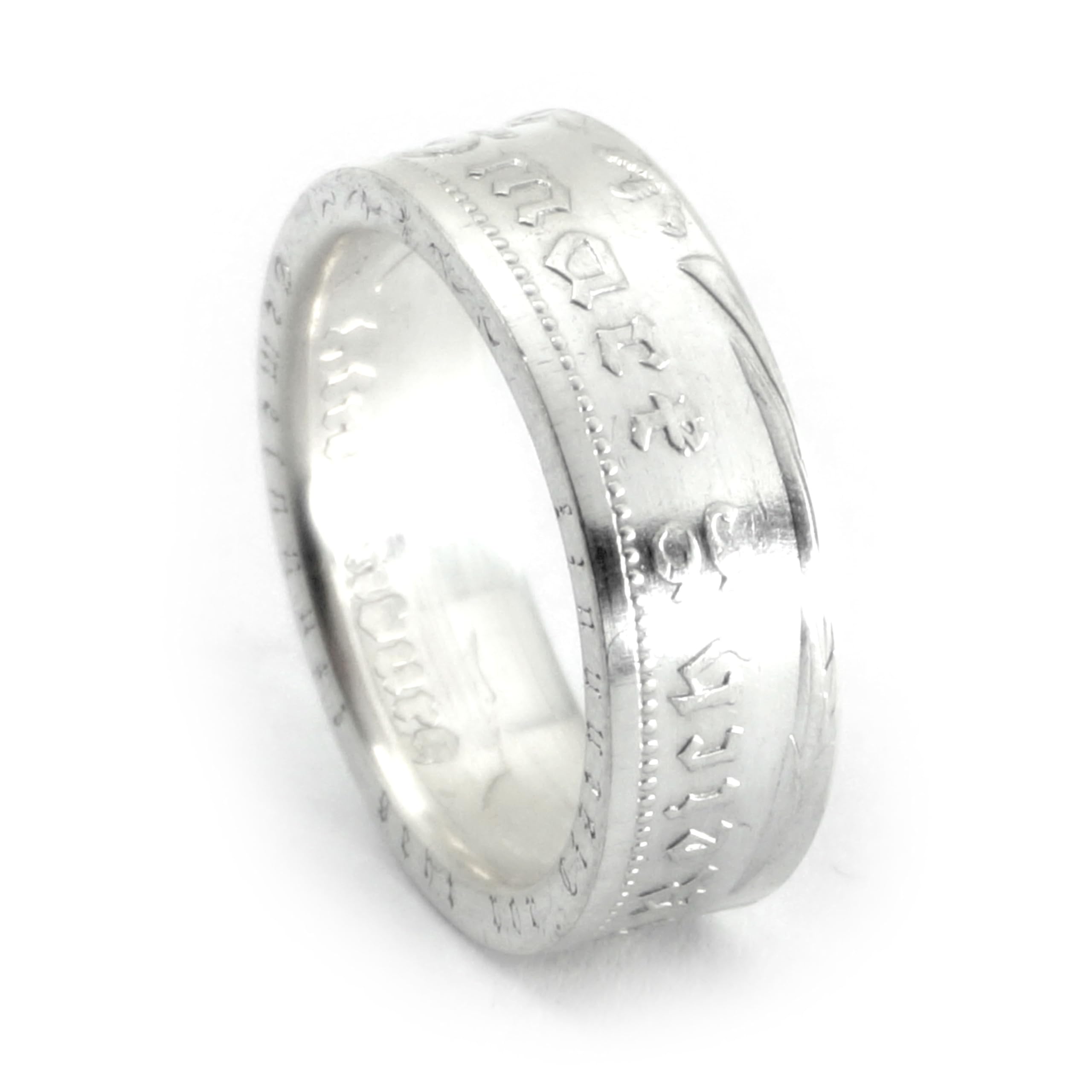 Generisch Münzring 5 Reichsmark 1935-1936 Hindenburg, original Münze Silber 900 im Silber Finish + Schmuckbeutel - Silberring Handgefertigt in Deutschland, Herren Ring Damen