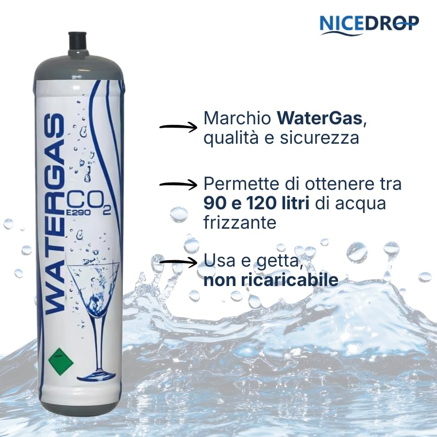NICEDROP - Bombole CO2 600g per Gasatore – Set Risparmio 6 Pezzi – E290 Alimentare M11x1 – Fino a 120L per Bombola – Compatibile Universale – Made in Italy