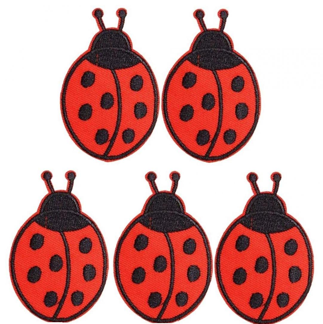 Casiler As Shown 5Pcs Iron-On Patches Red Ladybug Cartoon Patches Sewing Embroidered Patches Badge Applique Diy Craft Repair Clothes Decoration