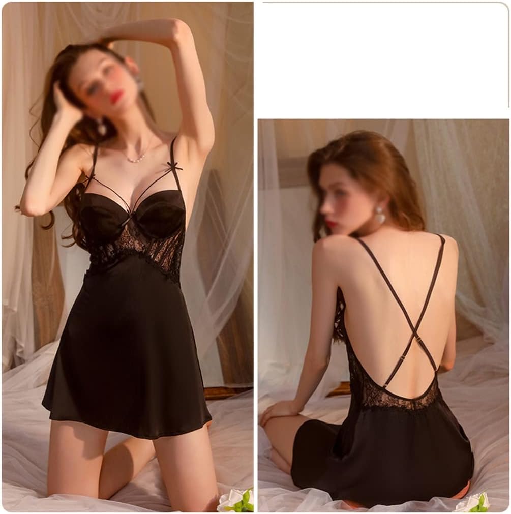 Sexy pajamas Hot with breast pad Lace small chest suspender pajamas Women's spring and autumn home wear