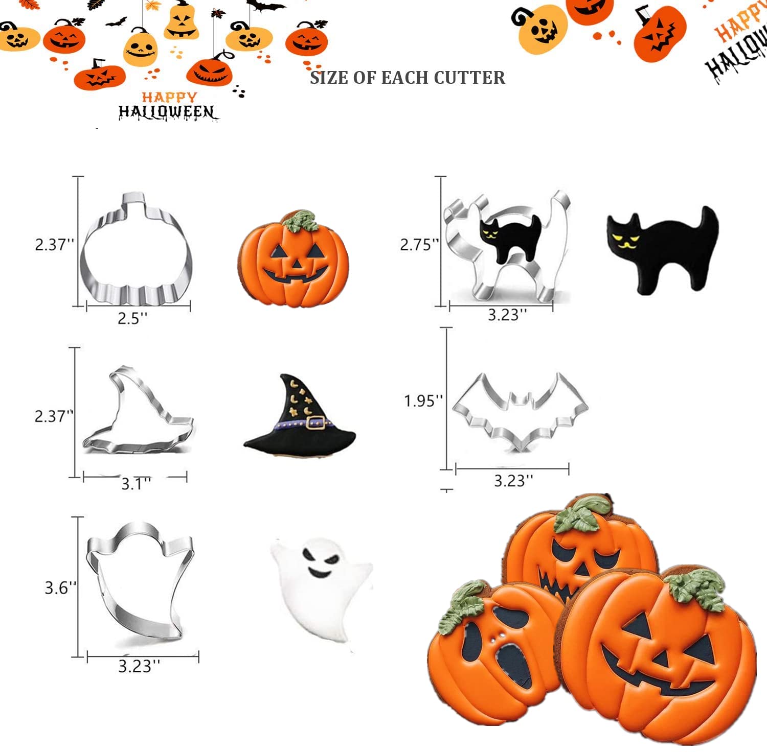 7-teiliges Halloween Ausstechformen Set - Edelstahl, Mit Fledermaus, Kürbis, Geist & Mehr