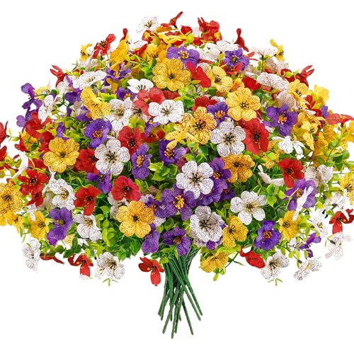 Der Rose 12 Bundles Fake Flowers, Artificial Flowers for Outdoors UV Resistant Colorful Silk Floral Stems for Garden Porch Patio Balcony Decor image 7