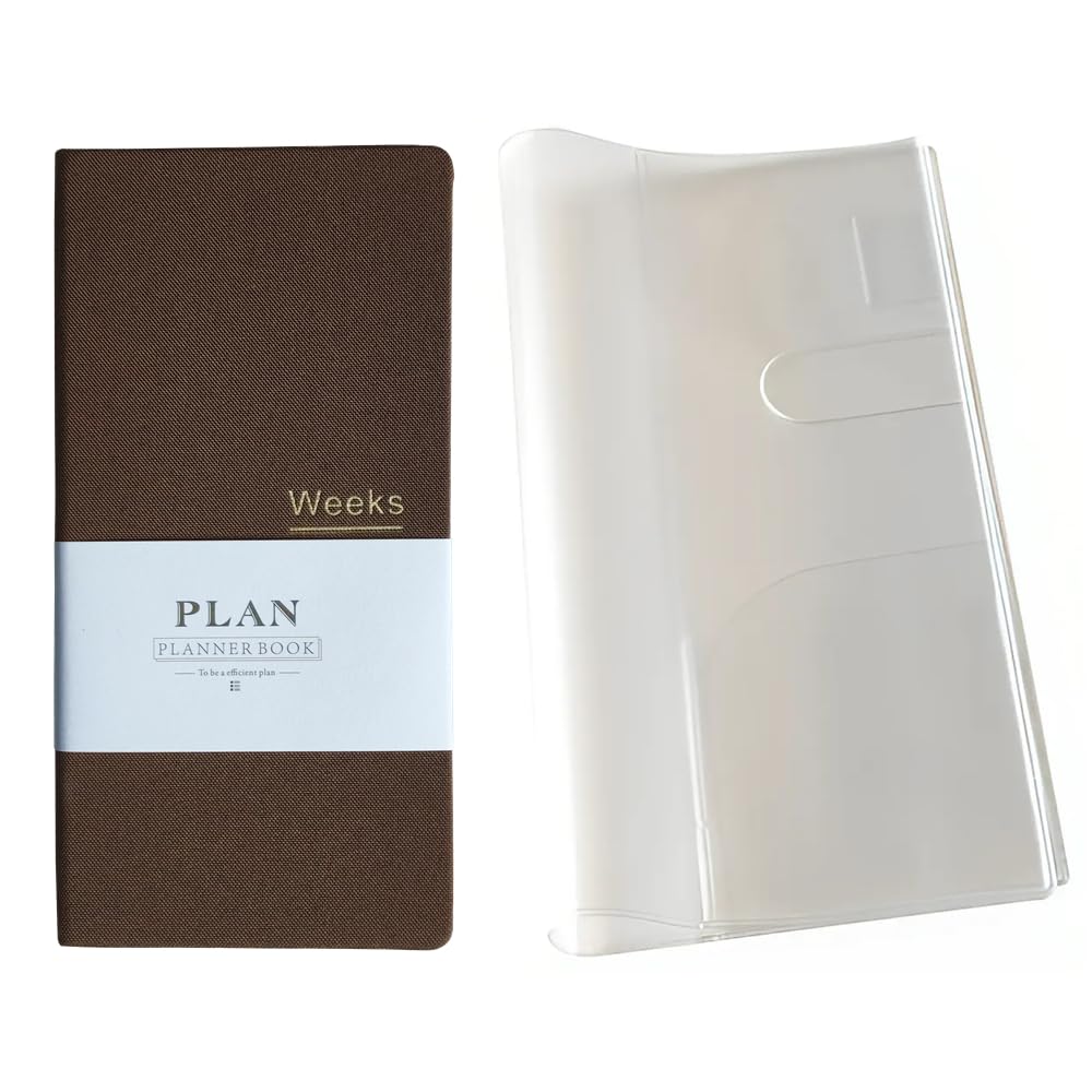 Pocket Monthly Weekly Planner Undated Weekly Planner 144 Pages Notebook Organiser Agenda (brown with cover)