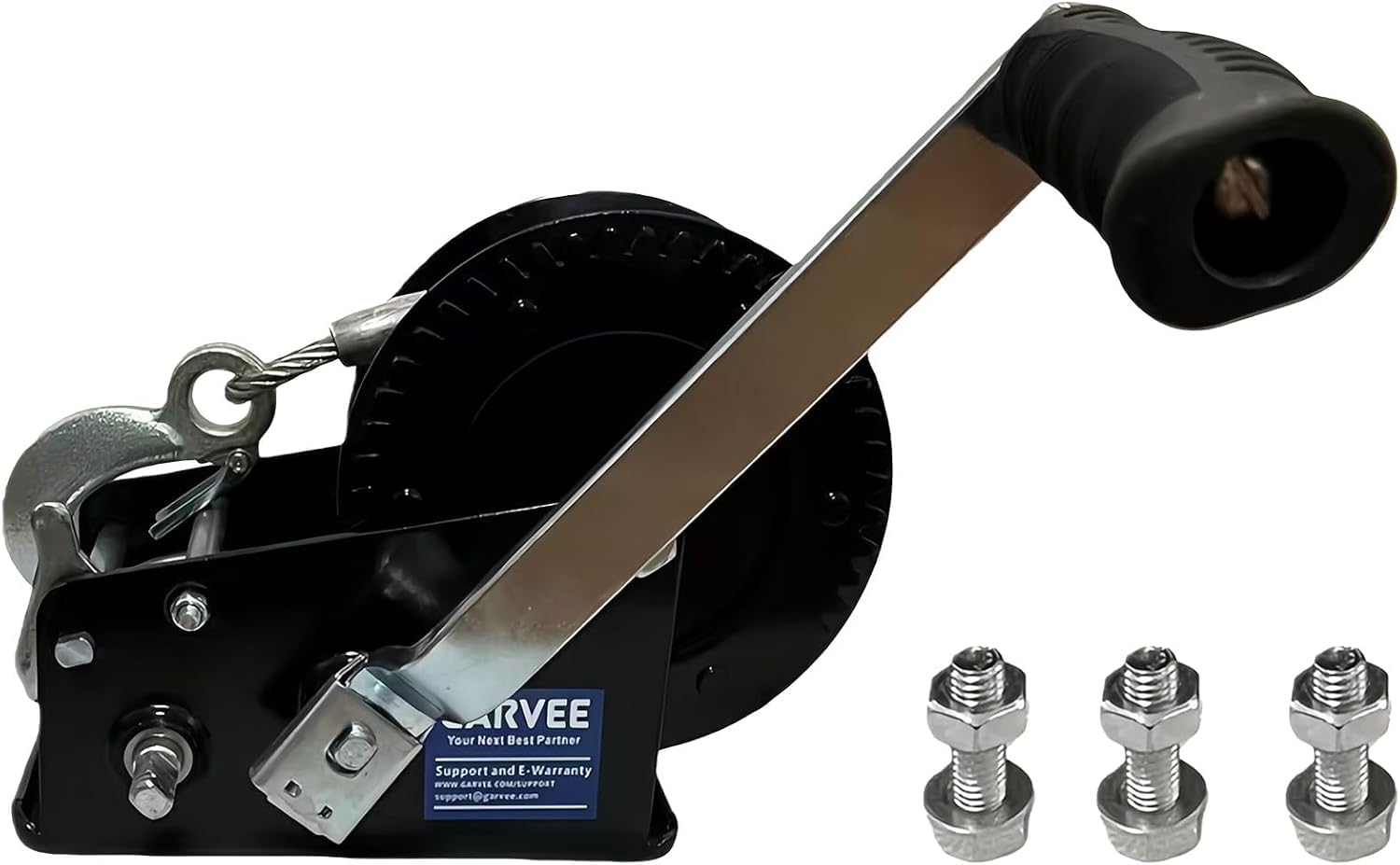 Treuil manuel robuste 1500 kg - Treuil manuel avec câble en acier de 10 m - Cliquet - Poignée ergonomique - Idéal pour bateaux, remorques, camions, remorquage de véhicules, remorquage - Argenté