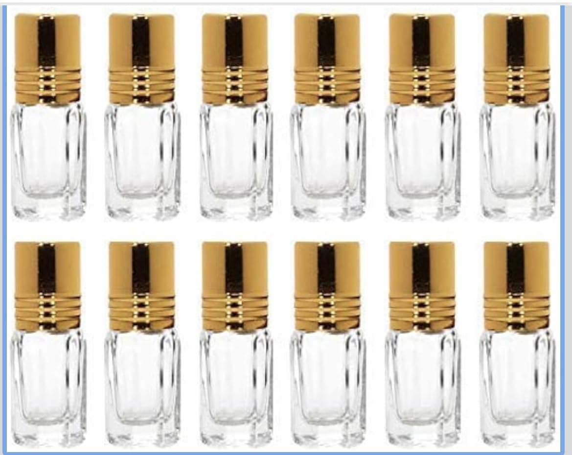 Empty Clear/Transparent Glass Roll On Bottles (3 ML) With Gold Cap For Essential Oils, Perfumes, Lip Balms | Refillable & Eco- Friendly Leakproof Bottle (Pack of 12)-image-32
