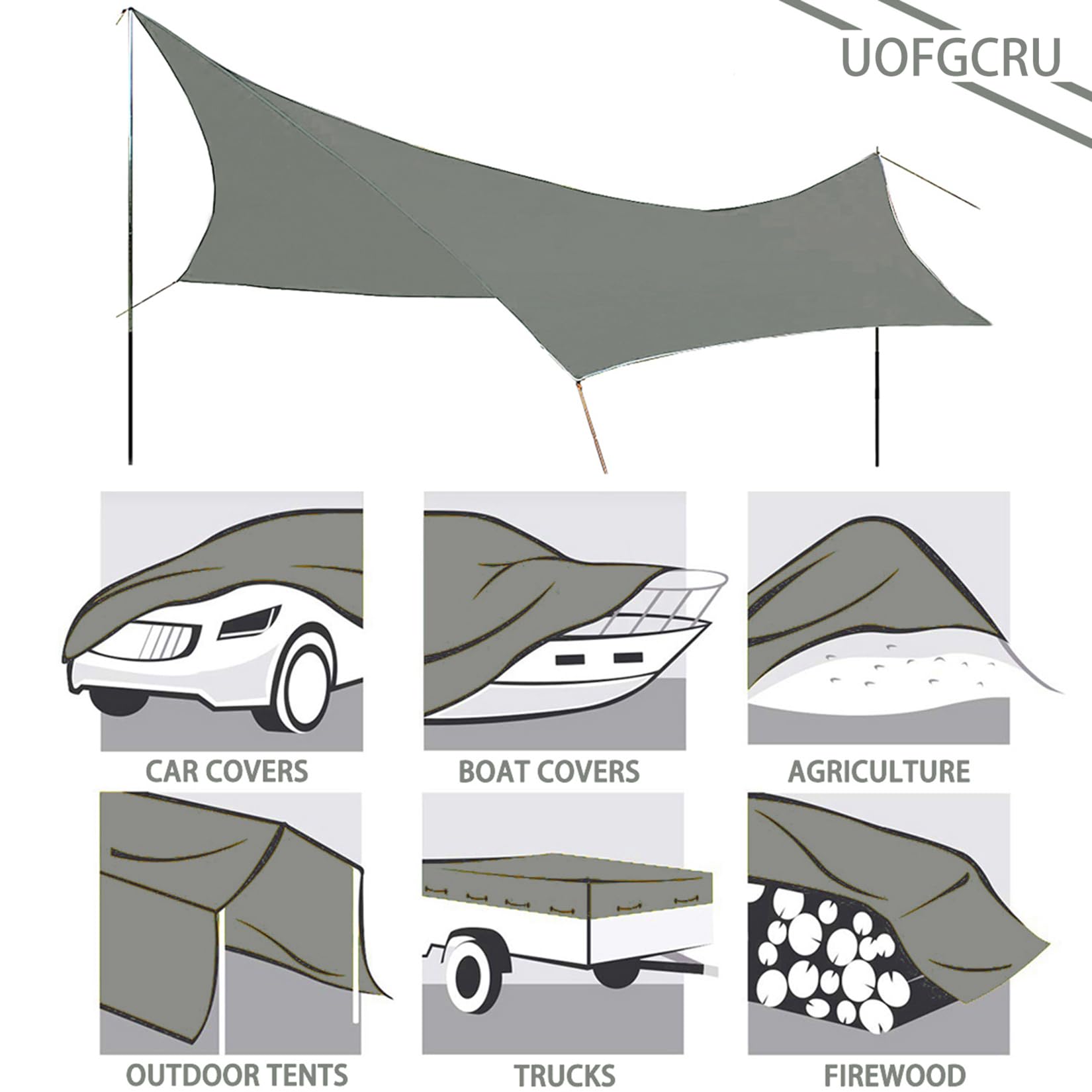Bâche de Protection Multi-usages,2x20m 400g/m² Bois PVC bâche imperméable avec œillets Couverture de Haute densité, Résistante aux Intempéries et aux Déchirures,Grey