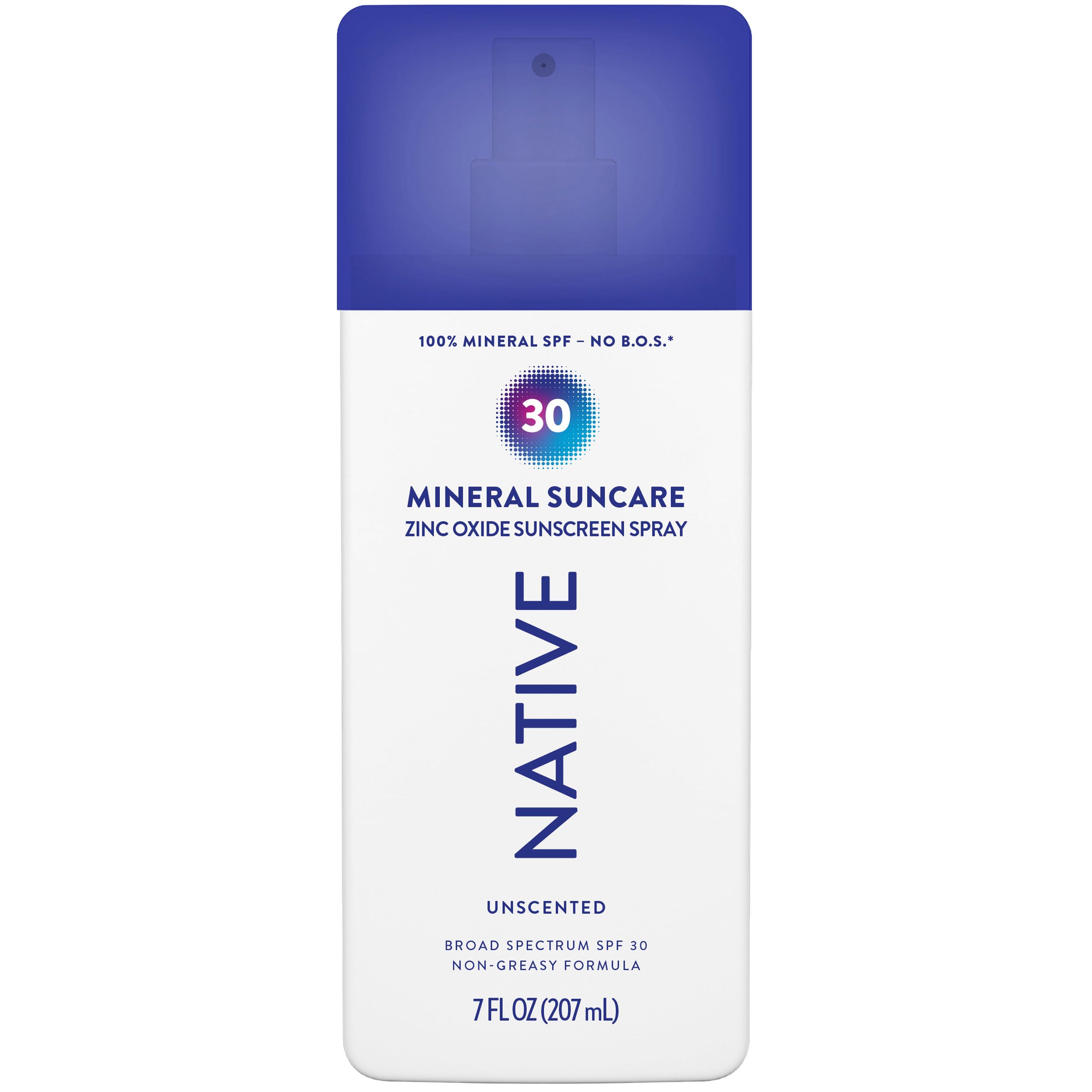 Native Sunscreen Pump Spray Lotion | Unscented SPF 30, 100% Mineral SPF for Face & Body Broad Spectrum UVA UVB, Suitable for Sensitive Skin & Hawaii Compliant, Lightweight & No Residue, 7oz