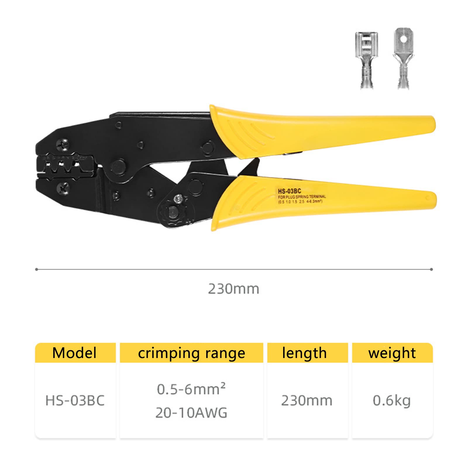 Juego de herramientas para prensar cables con trinquete con 8 mordazas intercambiables, pelacables y cortador para terminales aislados y no aislados Embalaje en bolsa Oxford de 0.5-35 mm ²