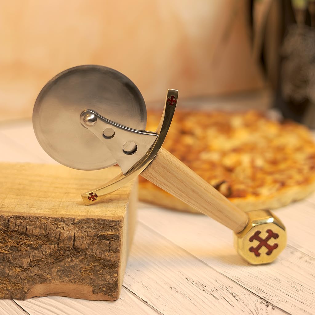Pizza cutter Templer with (SS Blade) Sword Design Handle, Premium Wood Straight Blade