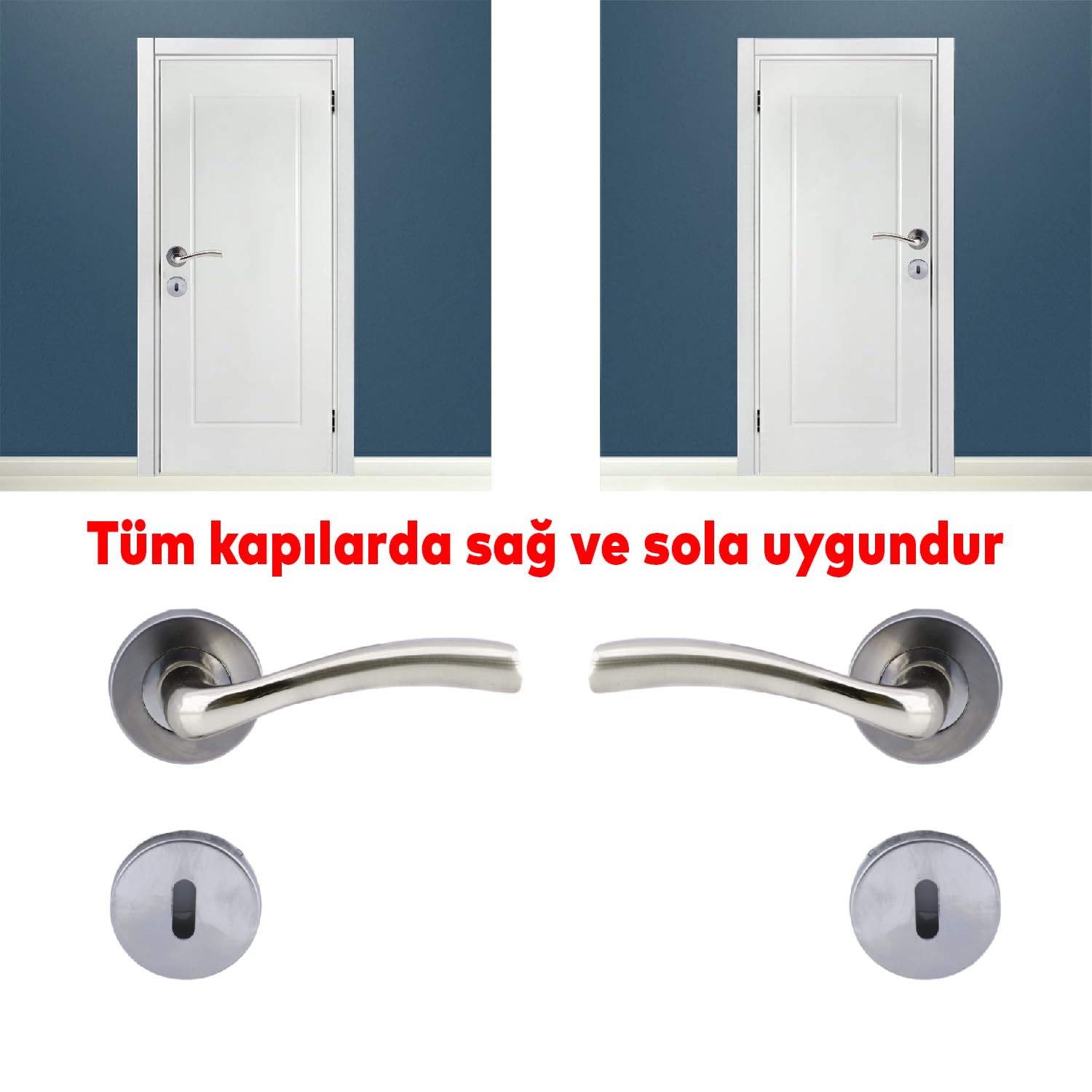 Badem10 Nobel Dolunay Rozetli Oda Kapı Kolu Sağa ve Sola Uygun Nikel 1 Takım