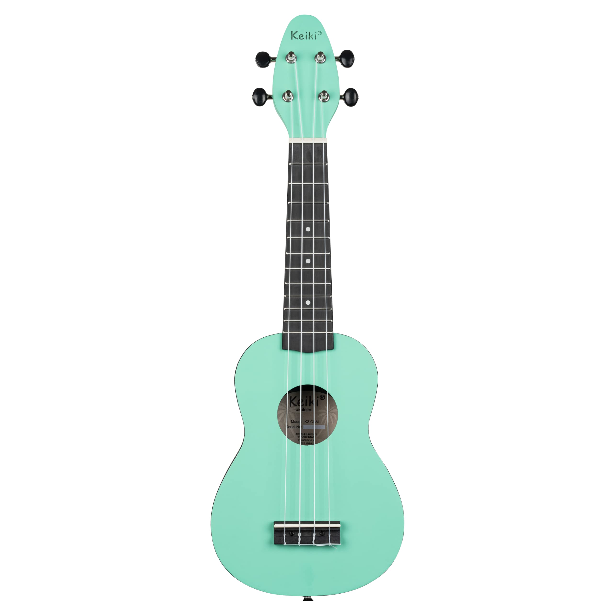 Ortega Guitars Akustyczne Ukulele Sopranowe – Seria Keiki K2 – w Zestawie z Akcesoriami – Agathis/ABS, Kolor Miętowy (K2-CBM)