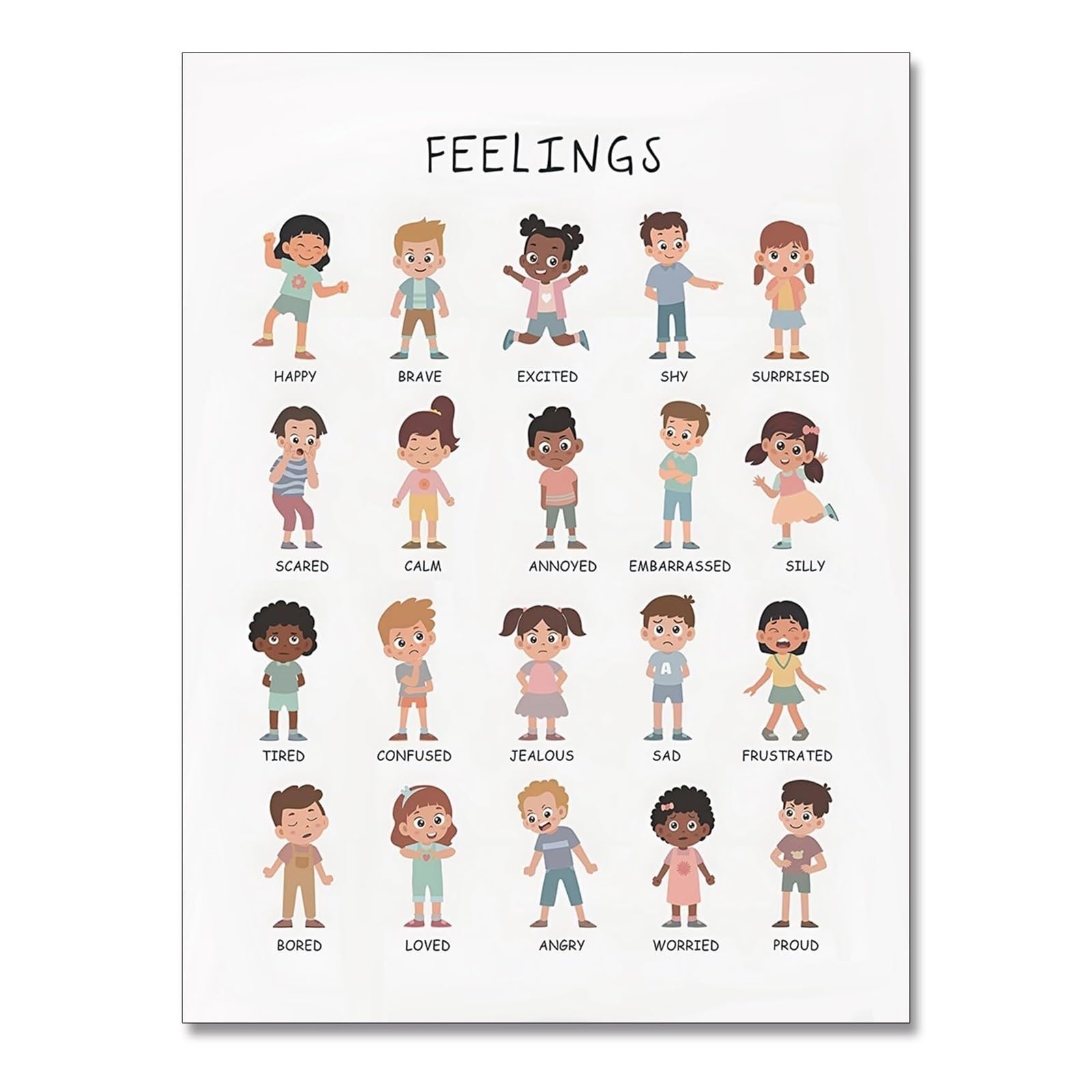 LLBOGRGGN Social Emotional Learning Posters Feelings Chart for Preschool Classroom Decor Calm Corner Tools for Teachers SEL Resources(Unframed,12x18inch(30x45cm))