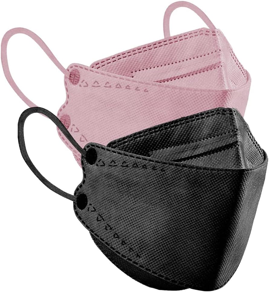 60PCS KF94 Mask, 3D Fish Type Masks for Adult, Protective Face Shield Mask 4 Layer with Adjustable Nose Clip Men Women Black Dusty Rose