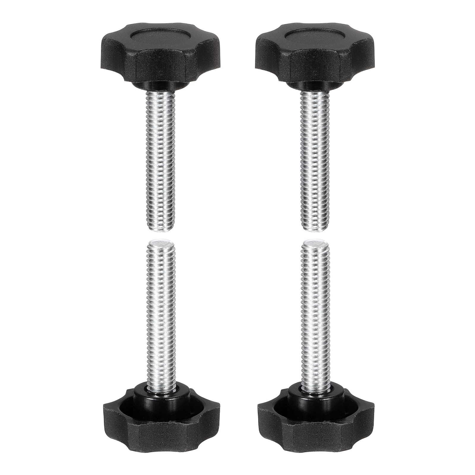 sourcing map 4 Pcs Star Knobs Handles M8 x 40mm (1.25mm Pitch) Male Thread Metric Carbon Steel Hand Tightening Clamping Screws Threaded Stud Knob Bolts for Woodworking Jigs, Black