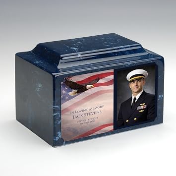 GetUrns Legacy Adult Photot Mackenzie Cultured Marble Cremation Urn for Human Ashes Navy, Adult, American Eagle