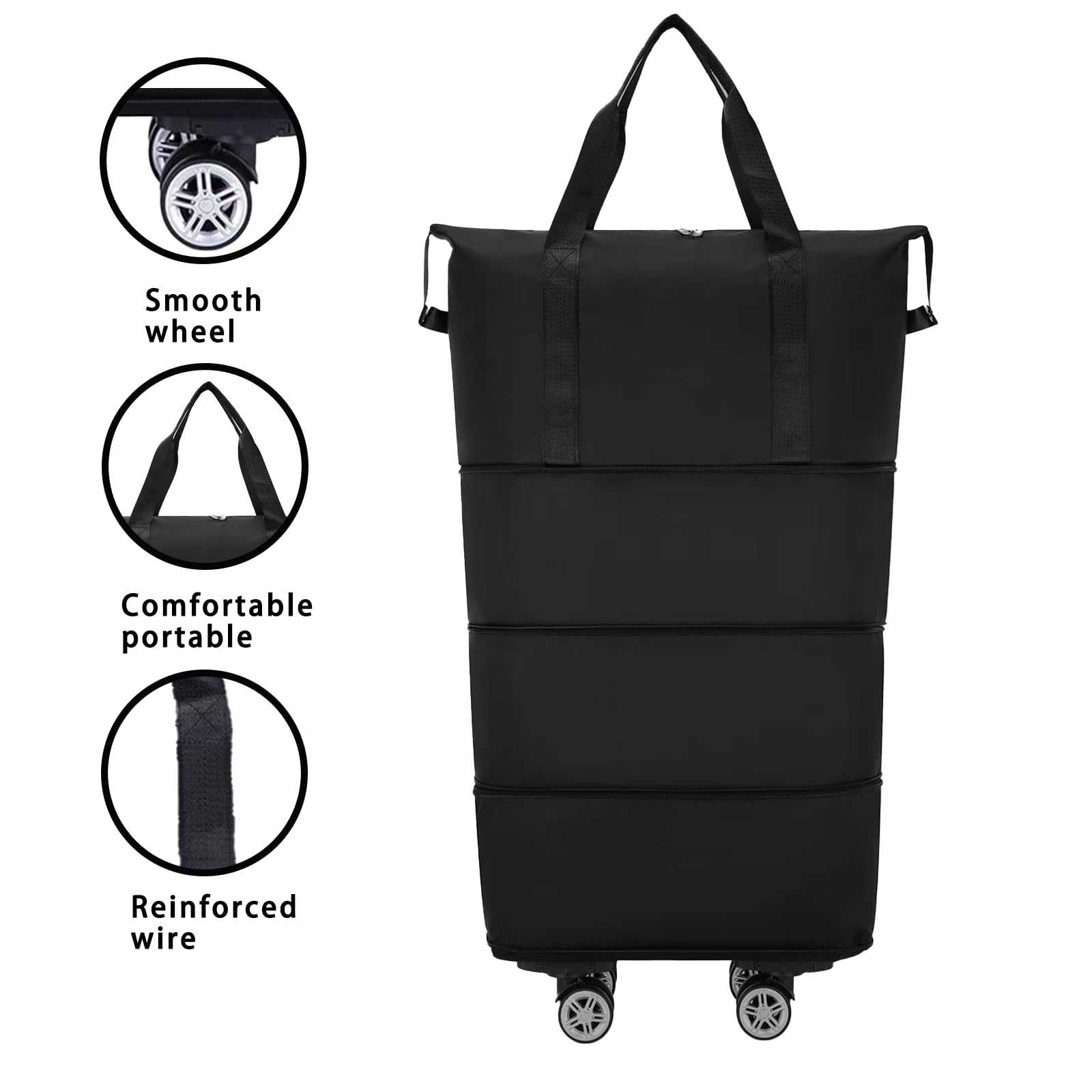 Bolsa de Viaje con Ruedas, Bolsa de Viaje Plegable Impermeable de Gran Capacidad Equipaje de Mano Ampliable con Ruedas Extraíbles Bolsa de Fin de Semana para Mujer Equipaje de Mano de Viaje