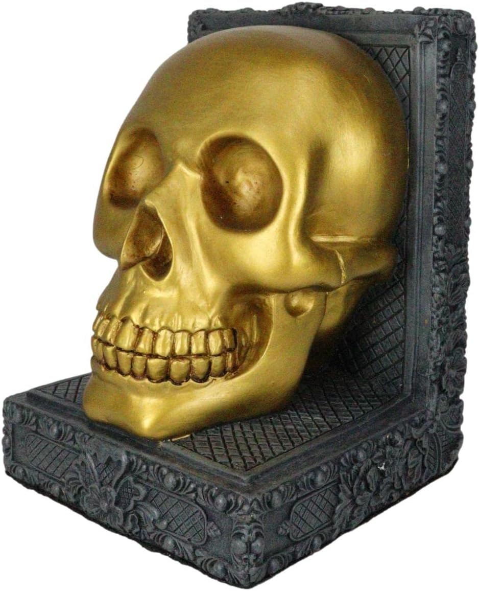 Ebros Gift Ornate Rose Tribal Floral Tattoo Art Pirate's Treasure Matte Gold Skull Desktop Plaque Figurine 7" Height Medieval Scrollwork Lace Gothic Theme Resin Bookend Sculpture (1)