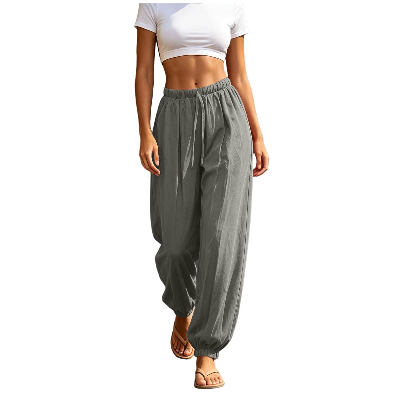Pantalone Lino Donna Pantaloni da Yoga da Donna a Tinta Unita con Tasche, Dritti, Elasticizzati, vestibilità Ampia, Pantaloni a Contrasto Tinta Unita Estivi Larghi