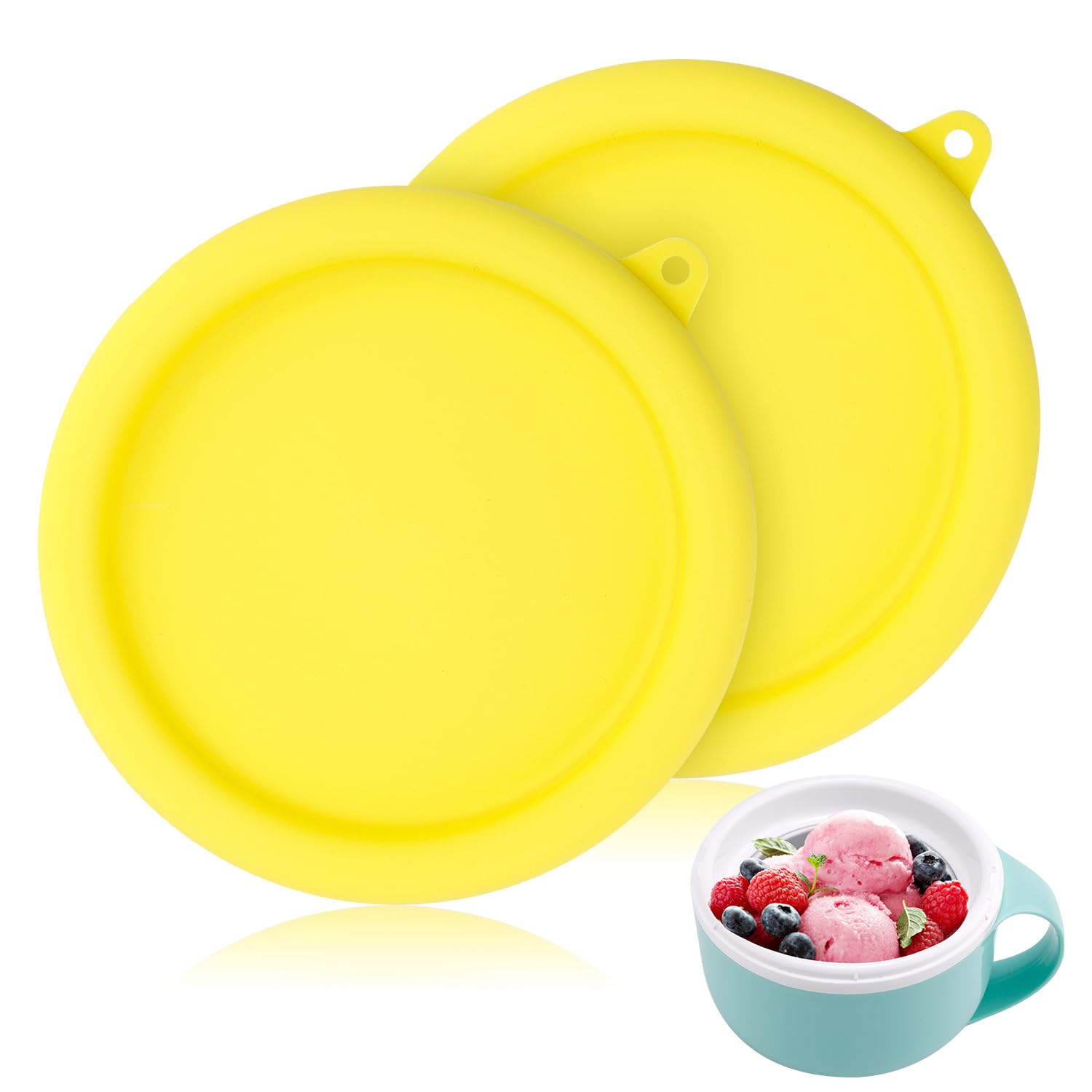 2pcs Silicone Lid for Dash My Mug Ice Cream Maker, 5.9in BPA-Free Silicone Bowl Covers Storage Lid Ice Cream Maker Lid Replacement Ice Cream Maker Accessories for Dash Ice Cream Maker Mug(Yellow)
