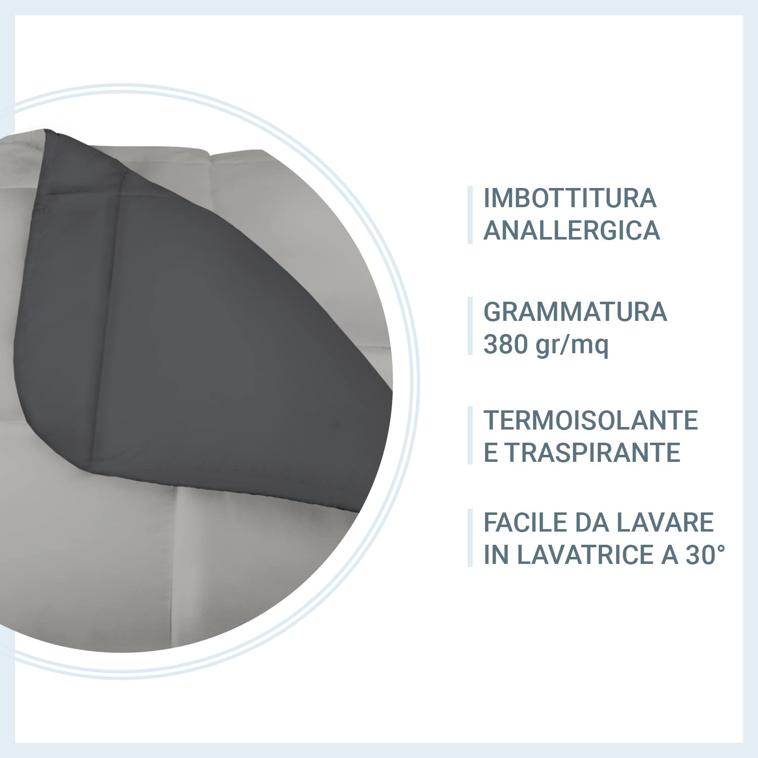 Trapunta Invernale Banzaii 350 Gr/mq - Microfibra Manopesca, Matrimoniale 260x260 Cm, Grigio - Foto 5