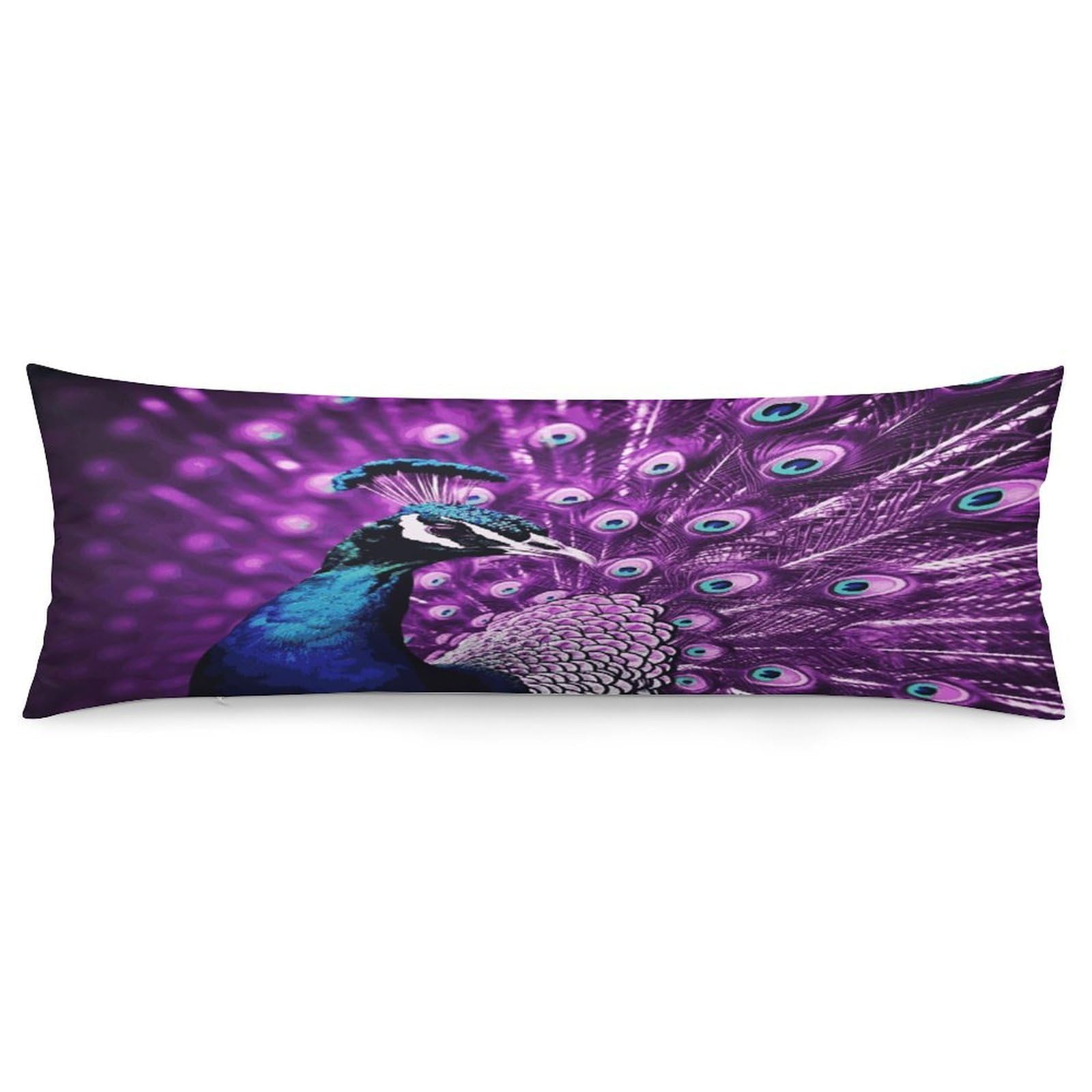 Purple Peacock Pillowcase Long Body Pillow Cover Soft Decorative Body Pillow Case Breathable Large Pillowcase Cute Cozy Pillow Protector for Bed Sofa Couch Room 18.9 X 53 Inch