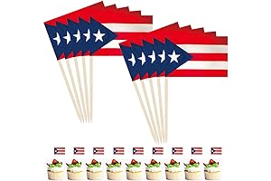 Puerto Rico Flag 100-Pack Party Toothpicks | Patriotic Decoration USA Toothpick Flags...