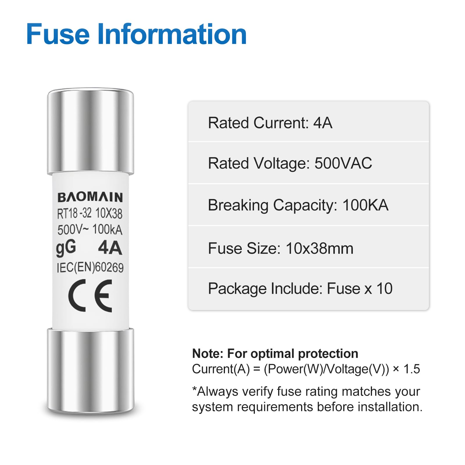Baomain 10-Pack 4A Fuse Link, RT18-32 (RO15 RT14 RT19), Cyli -4