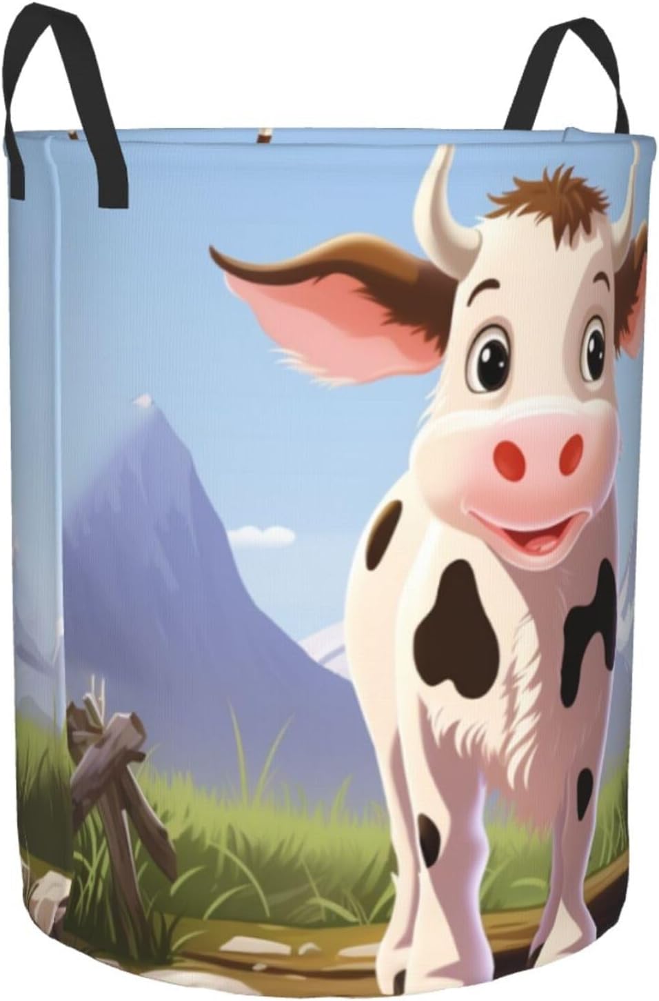 Cow milk Laundry Basket With Handles, Foldable Laundry Hamper Oxford Cloth Dirty Clothes Basket Waterproof Clothes Toys Storage Bin Organizer for Bedroom Bathroom Dorm