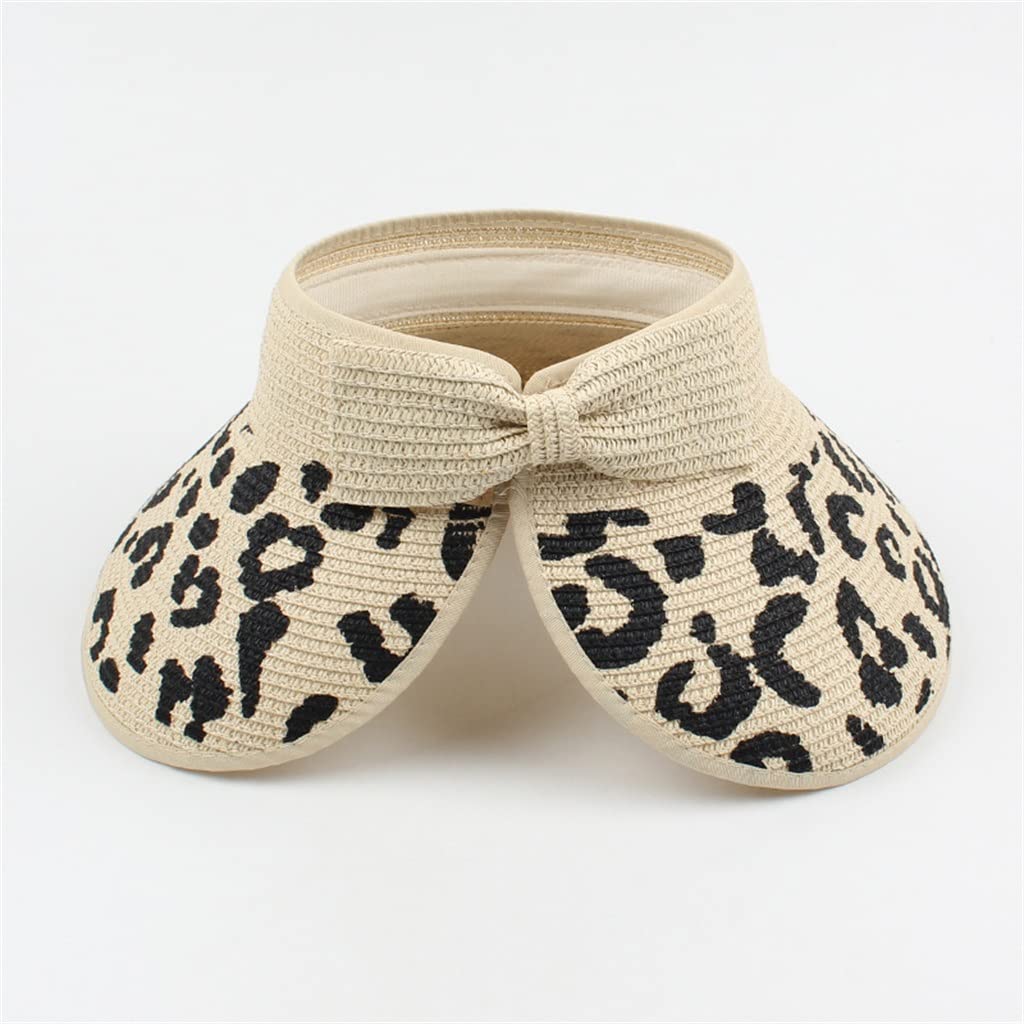 Sombreros con Lazo de Leopardo de Verano, Gorras con Visera Ancha, Plegables, portátiles, para Exteriores, Cola de Caballo, Sombrero para el Sol en la Playa
