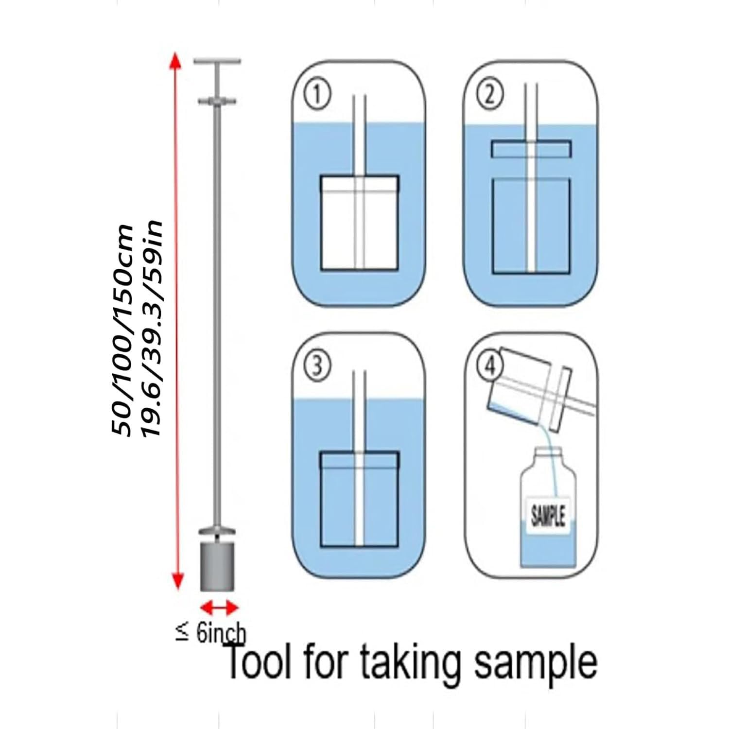 Sonda for campionatore di liquidi in acciaio inossidabile da 100 ml e 200 ml con scala for tubo di campionamento di liquidi industriali da laboratorio(0.5m/1.6ft(100mL))