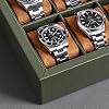 ROTHWELL 10 Slot Leather Watch Box - Luxury Case Display Jewelry Organizer - Locking Watch Display Case Holder with Large Glass Top - Box Organizer for Men and Women (Green/Tan)