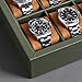 ROTHWELL 10 Slot Leather Watch Box - Luxury Case Display Jewelry Organizer - Locking Watch Display Case Holder with Large Glass Top - Box Organizer for Men and Women (Green/Tan)