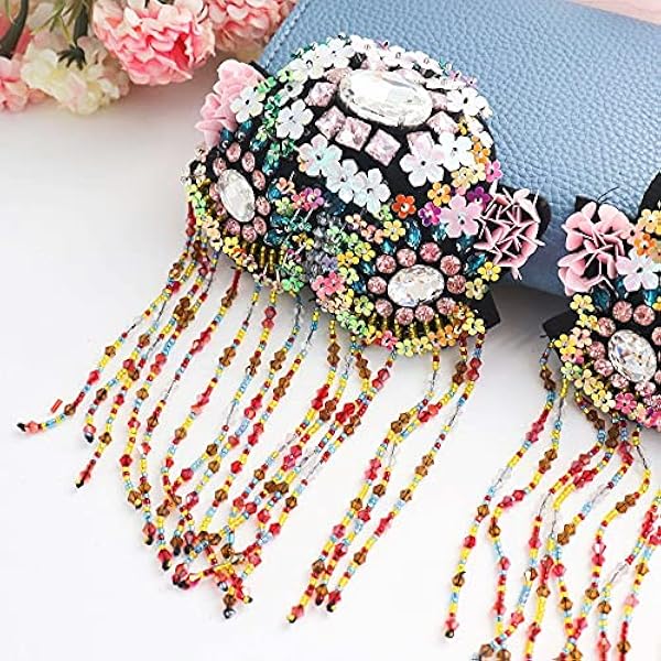 Zware industrie handgemaakte kralen Kleurrijke bloemen Kwastje Epaulets Bontjas Decoratie Doek Decals Applique DIY Accessoires (Color : Multi-colored) (Multi coloured)