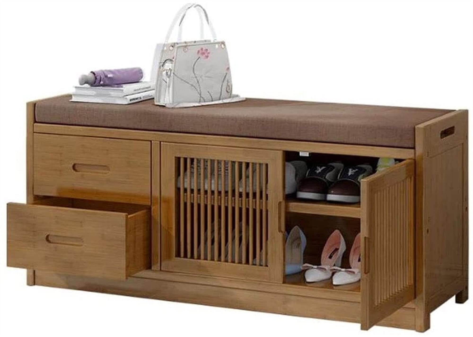 Buy 2Tier Bamboo Shoe Storage Bench with 2 Drawers Shoe Shelf