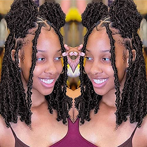 Butterfly Locs Crochet Hair 12inch 6 Packs Pre Looped Short Distressed Faux Locs Crochet Braids 12 Strands/pack Pre-twisted Butterfly Locs Crochet Synthetic Braiding Hair Extensions 12inch (4#)