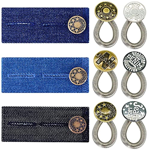 GALDOEP 9 Piezas Kit Extensor de Botón de Cintura,Retráctil Jeans Botones,Ajustables RetráCtil Extensor,Desmontable Extendido Prolongador de Botón Elástico para ropa, jeans Cover