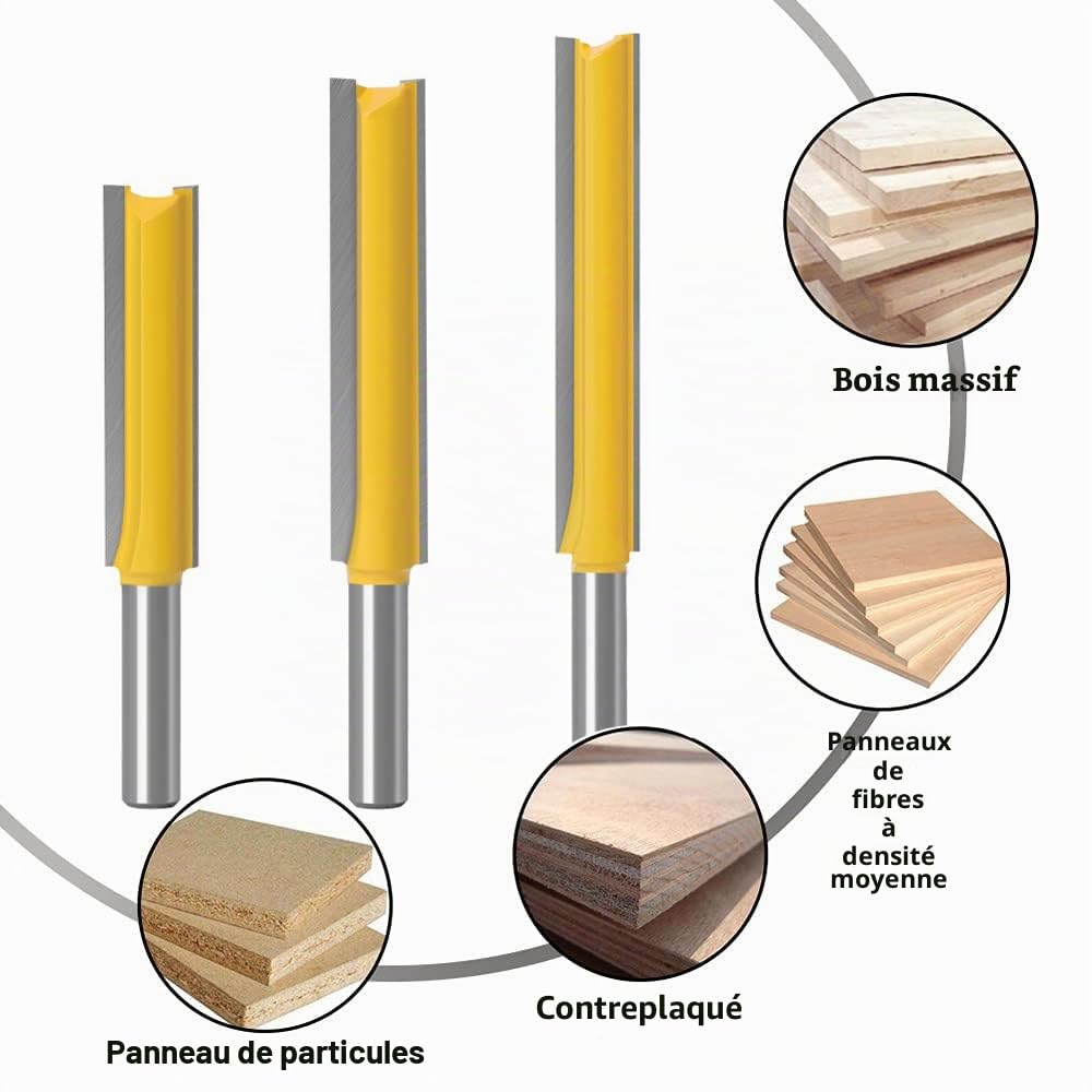 ASNOMY 5Pcs 8mm Flush Trim Router Bits Extra Long Mèches Carbide Router Bits à Bois Fraise à Menuiserie - Pour bois, longueur de coupe extra longue : 30 mm, 40 mm, 50 mm, 63 mm, 76 mm