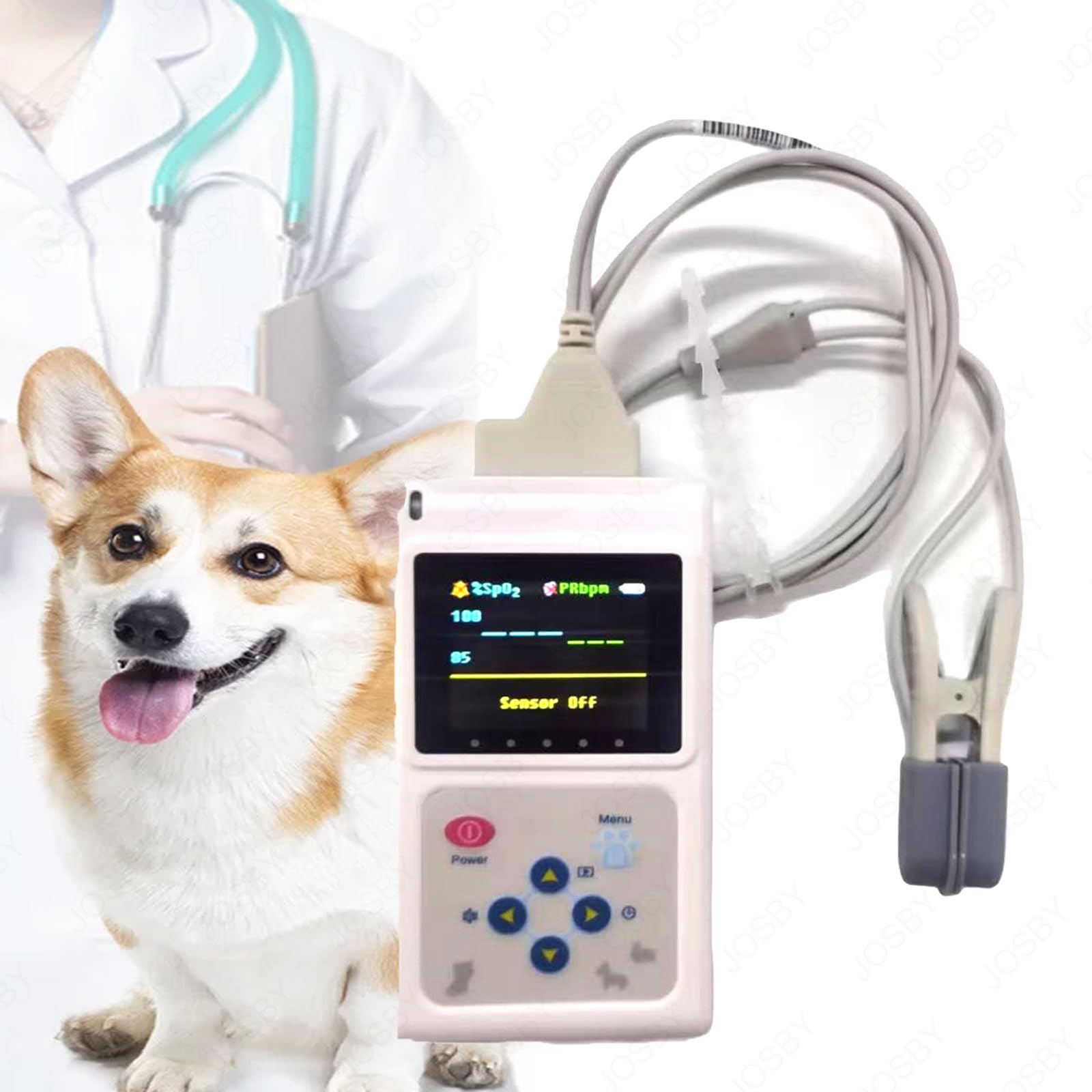 JOSBY Oxímetro de Pulso Veterinario portátil, Monitor de frecuencia cardíaca para Animales, con sonda y Cable USB, medición de SpO2 de 0% a 100%, medición de PR de 30 lpm a 250 lpm, para Uso Familiar
