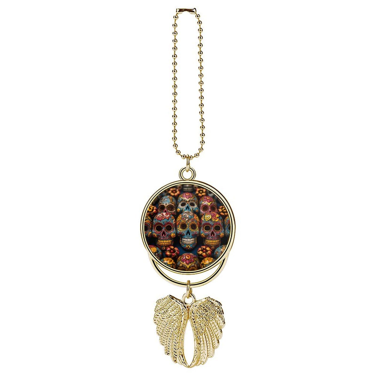 Colorful Sugar Skulls Car Pendant Personalized Car Hanging Ornament Auto Rear View Mirror Hanging Decoration Accessories Metal Cars Interior Ornament for Most Cars Truck SUV