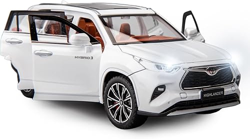 BDTCTK 124 Highlander Model Car, coche de juguete de aleación de zinc con sonido y luz para niños niño niña regalo (blanco)