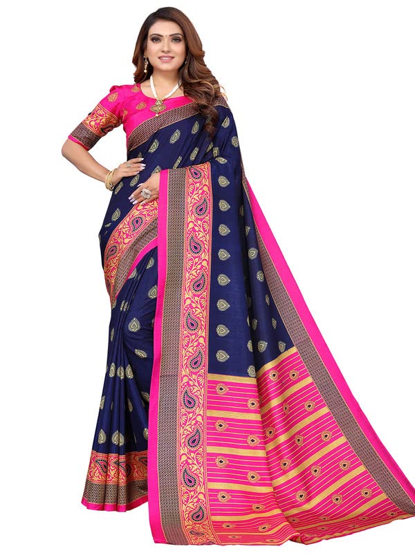Image of SIRIL Women's Poly Silk Printed Saree With Blouse