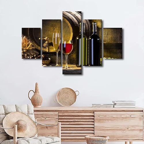 Vista 171 de Imágenes de pared para sala de estar, pintura de copa de vino tinto, bebidas alcohólicas, 5 paneles, lienzo, arte de pared, pósteres e impresiones