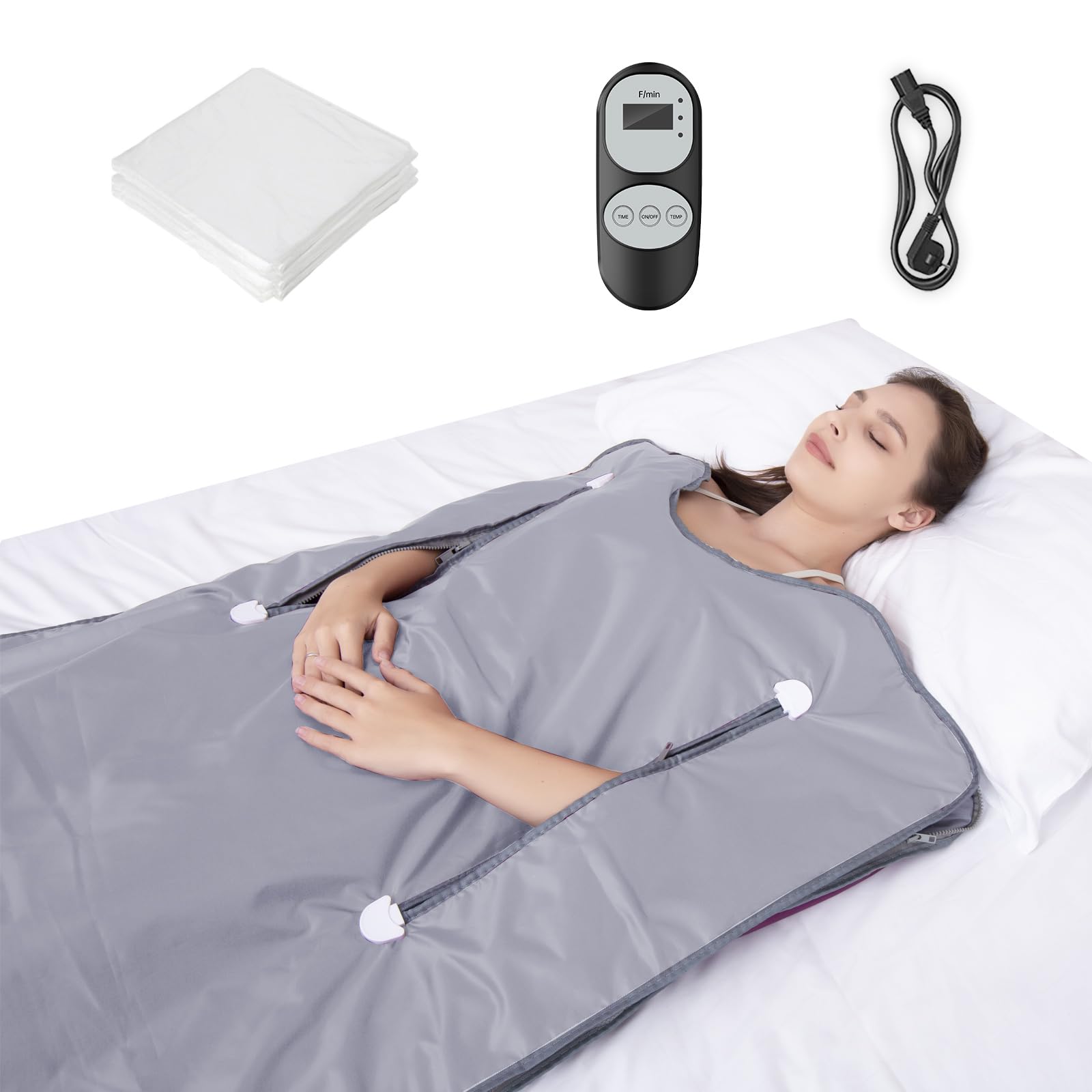 Mooawa Far Infrared Sauna Blanket for Detox Portable Infrared Sauna Blanket Heating Sauna Blanket for Home Therapy Remote Controller Sauna Blanket with 95–176 °F Temp Range Silver