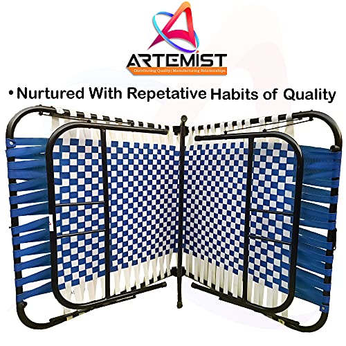 Image of ARTEMIST Metal Painted Single Folding Bed Space Saving Heavy Duty Portable Foldable Bed Frame Slat, Perfect Replacement Of Box Spring Bed 3X6 Feet (Blue Classic)
